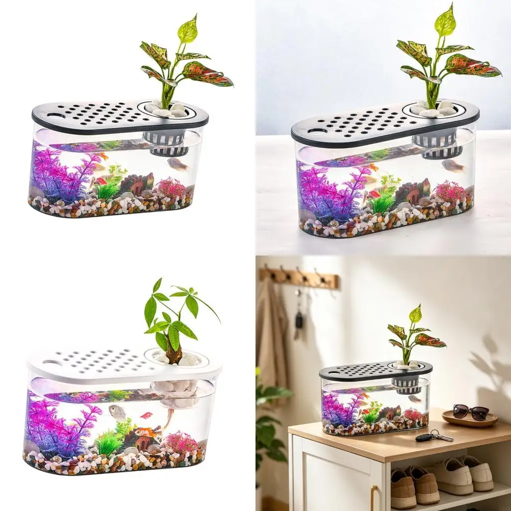 L9BE Clear Aquarium Desk Water Piece with Grow Basket for Daily Home Indoor Use