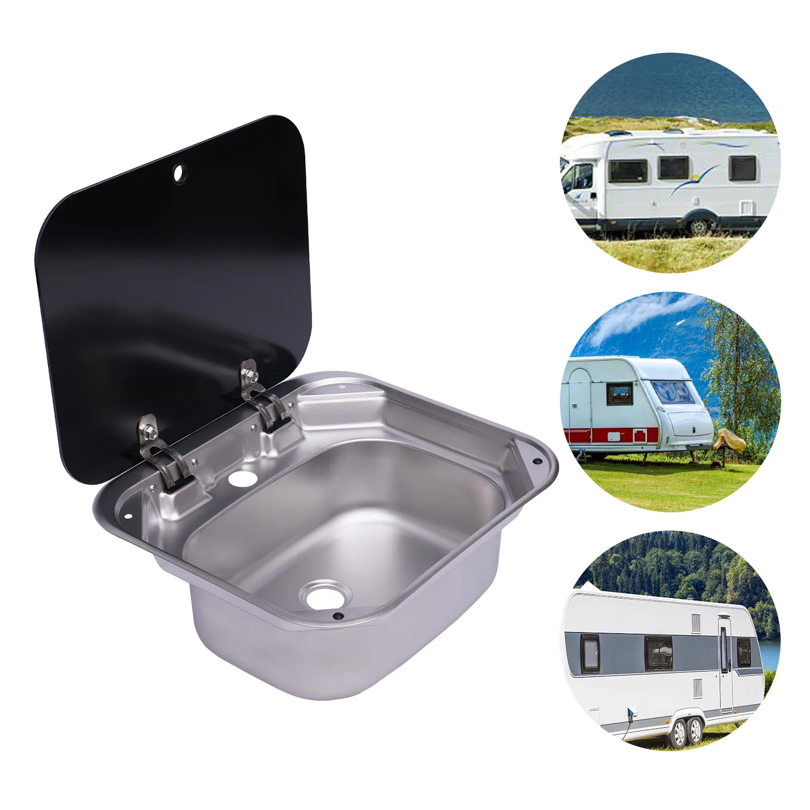 Kitchen Sink Silver Stainless Steel RV with Lid Overflow-proof Design New