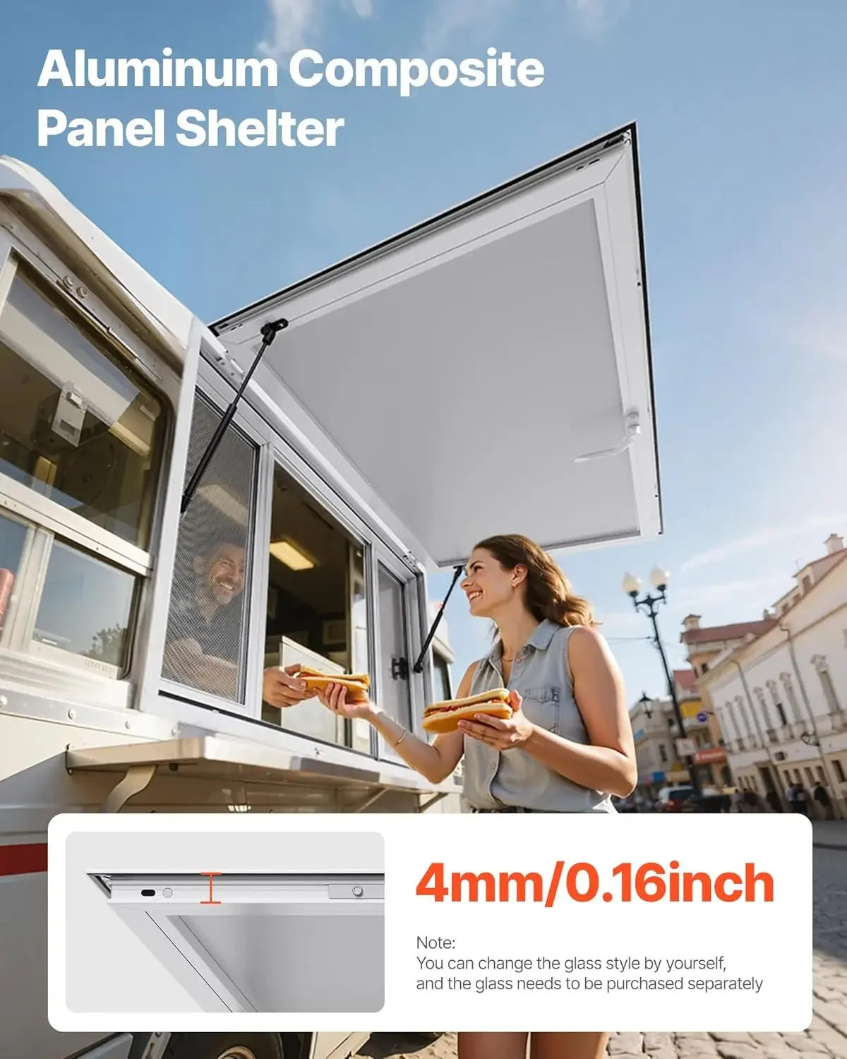 Concession Window, Aluminum Alloy Frame Service Window for Food Truck, Up to 85 Degrees Stand Serving with Awning Door
