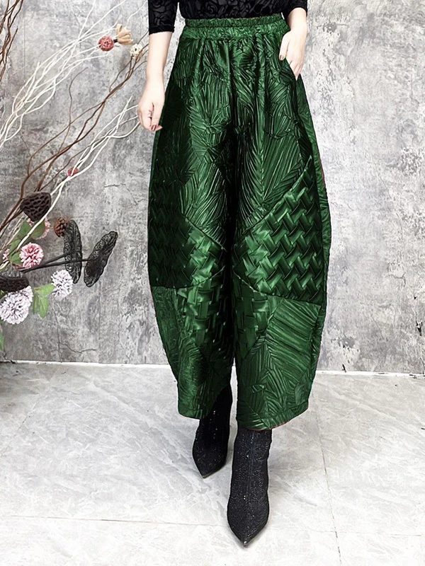 Ele Pantalones casuales de talla grande para mujer, pantalones harén de nueve medias, cintura alta, empalme personal, corte holgado, fibra de poliéster