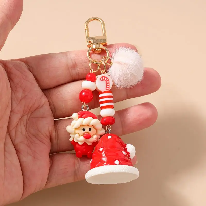 Christmas Reindeer Keychain, Holiday Hat, Santa Claus Keyring, Bag Charm