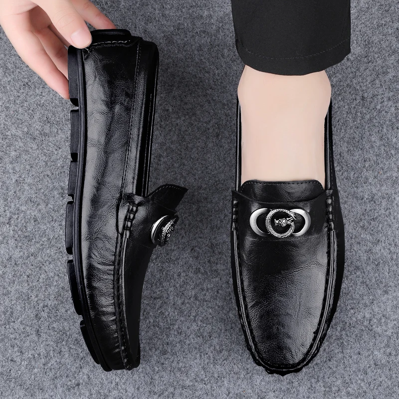 

Нескользящие уличные лоферы, мокасины, универсальная мужская повседневная обувь, удобная кожаная мужская обувь без шнуровки на плоской подошве, деловая обувь с мягкой подошвой