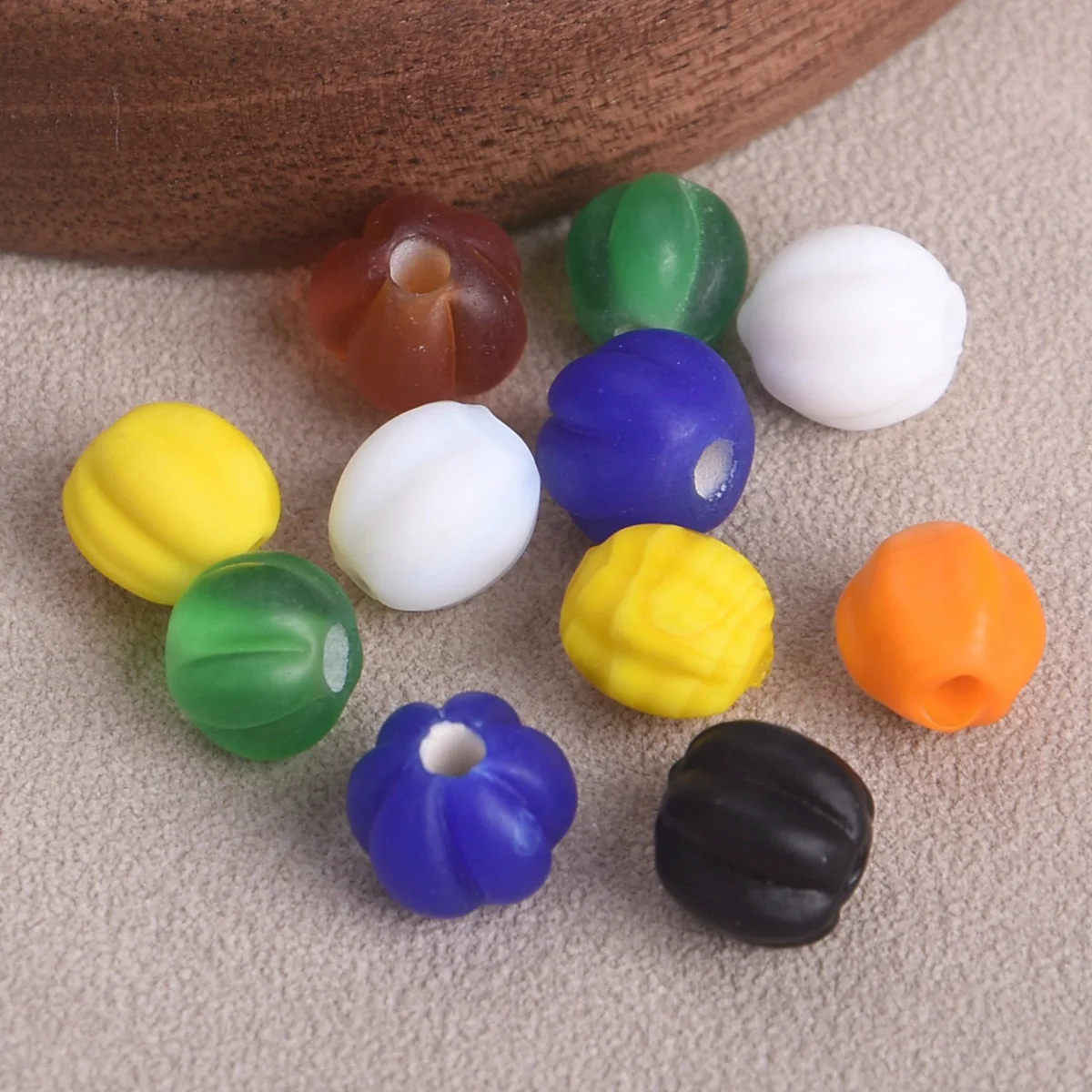 10pcs Round 8mm Pumpkin Shape Handmade Lampwork Glass Loose Beads For Jewelry Making DIY Crafts Findings