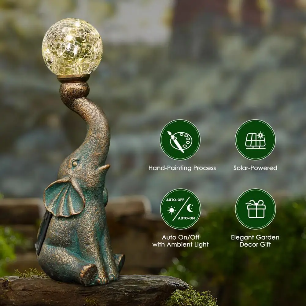 

Solar Garden Statue with LED Light Loving Elephant Figurine Light Crafted Elephant Lamp Outdoor Statue Unique Housewarming Gifts