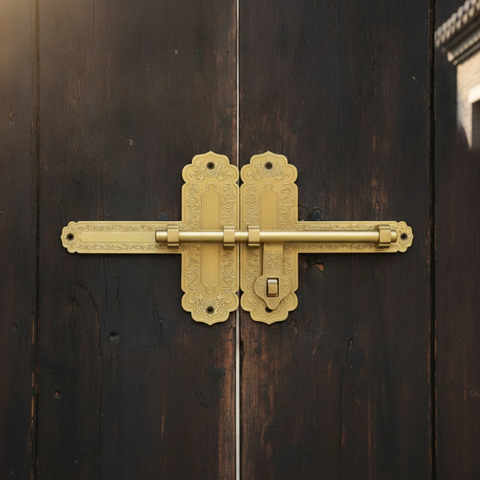 Door Bolt Latch Lock Traditional Chinese Gate Latch with Padlock Sliding Bolt Lock Engraved Lockable for Garden