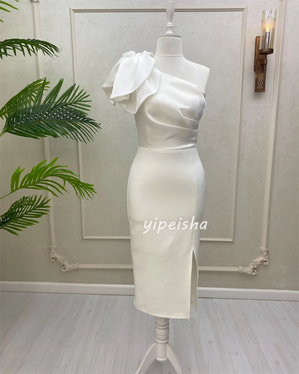 Customized Simple Sizes Available Jersey Pleat Ruched Straight One-shoulder Midi Dresses Bespoke Occasion Dresses Exquisite Sexy