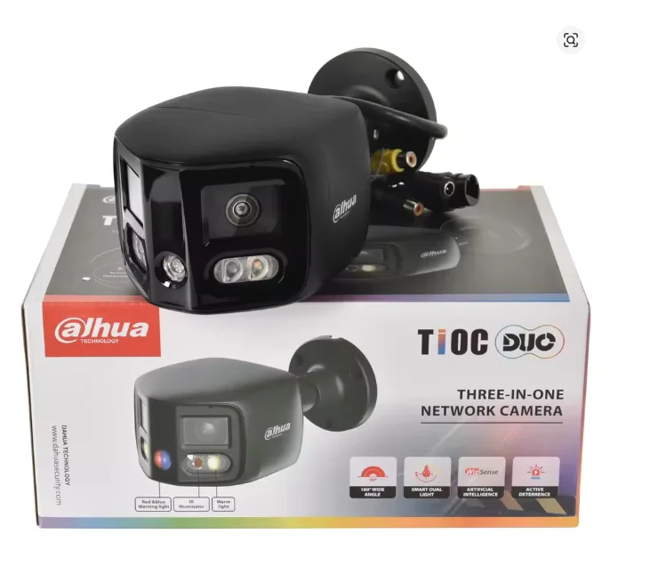 

Черная панорамная IP-камера Dahua 8MP 4K Bullet TiOC3.0 180° ° Аудиосистема с оповещением и подсветкой, двусторонняя связь, IPC-PFW3849S-A180-AS-PV