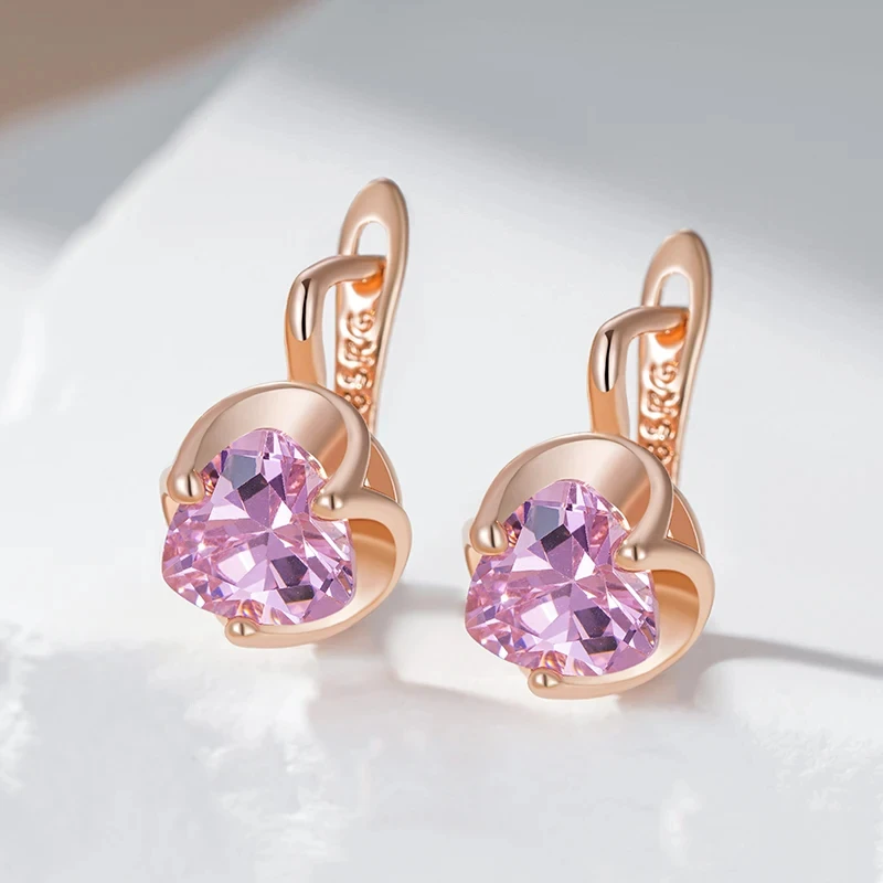 Wbmqda Geometric Pink Stone Small Earrings For Women 585 Rose Gold Color Wedding Party Shiny Jewelry Accessories