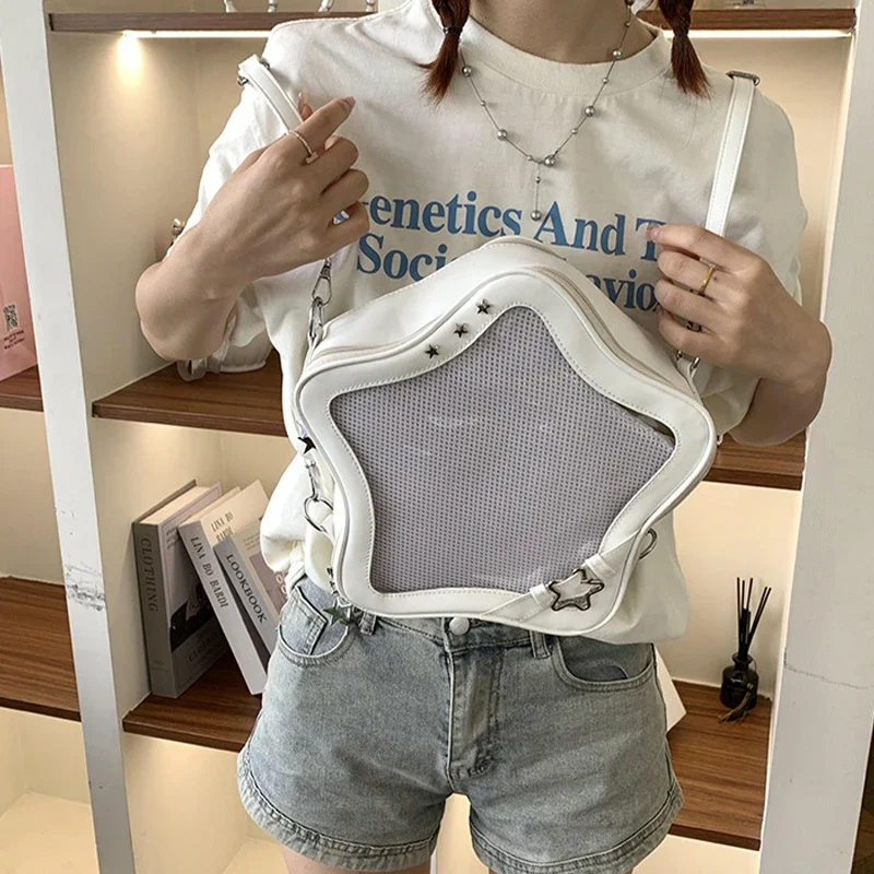 

Transparent School Bag New Italian Fashion Star Messenger Bag Ladies Backpack Sweet Display Autumn Bag Italian Popular Bag