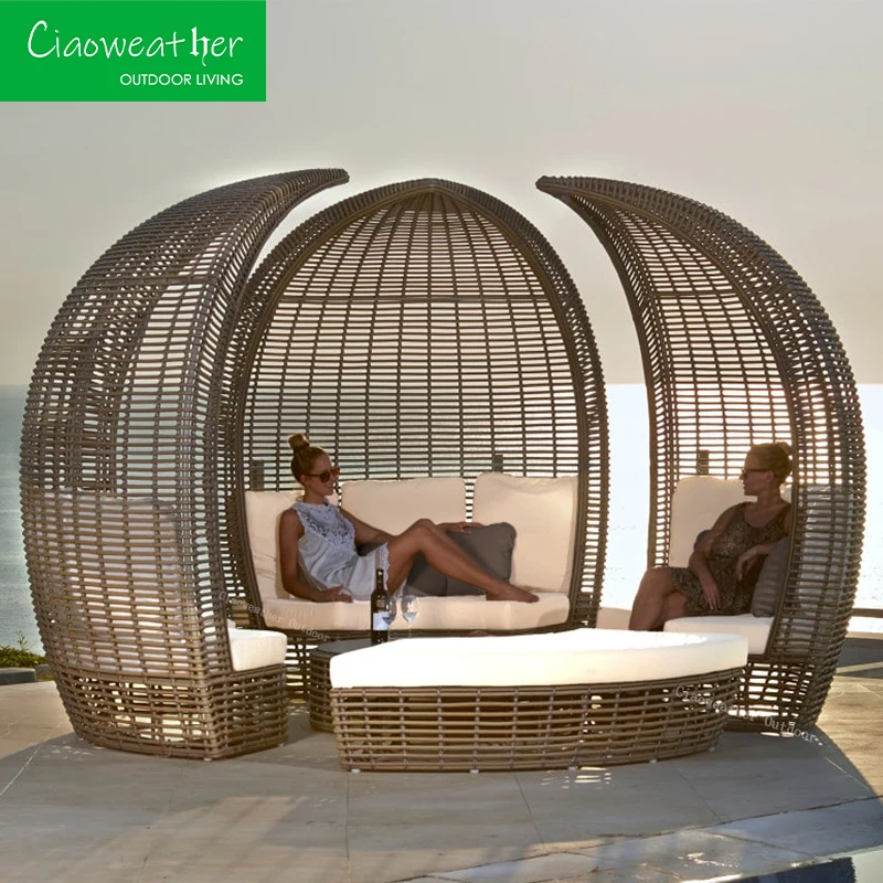 Outdoor Rattan Aluminium Frame Sunbed Villa Garden Patio Daybed Hotel Pool Beach Garden Furniture Reclining Sofa Bed