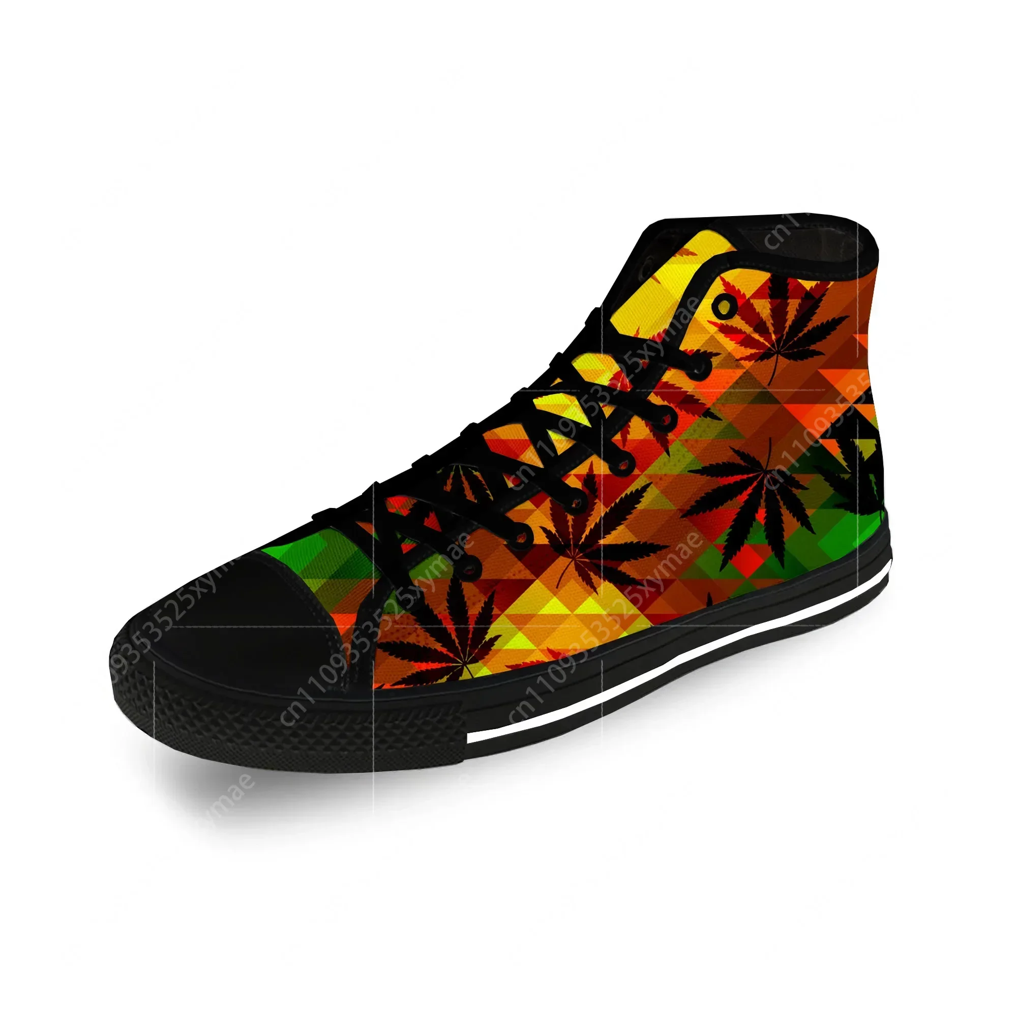 

Reggae Rasta Leaf Pattern Cool Casual Cloth Fashion 3D Print High Top Canvas Shoes Men Women Lightweight Breathable Sneakers
