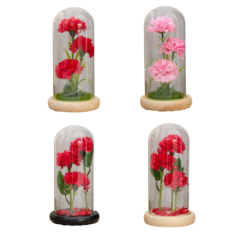 

Artificial Led Luminous Carnation Soap Flower with Dome Glass Cover for Valentine's Day Mother's Day Wedding Decoration M76D