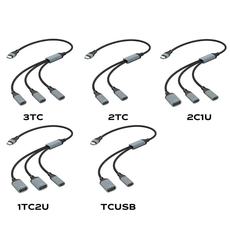 090F USB C Splitter Adapter 60W Power and Data Hub для ноутбуков и наушников