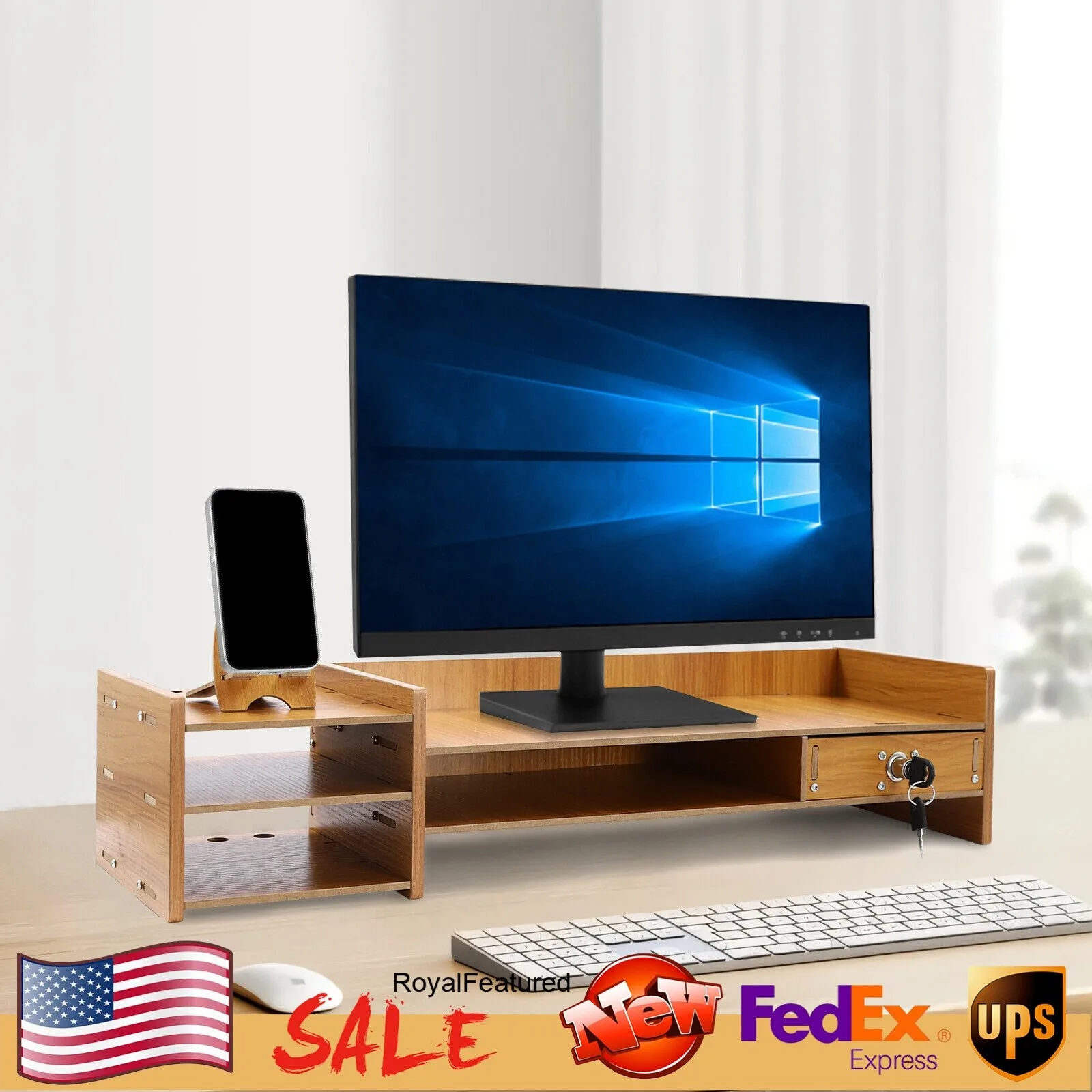 

Wood 64*20*13.54cm Desktop Monitor Stand Tabletop Monitor Riser Stand Wood Computer Monitor Booster Stand