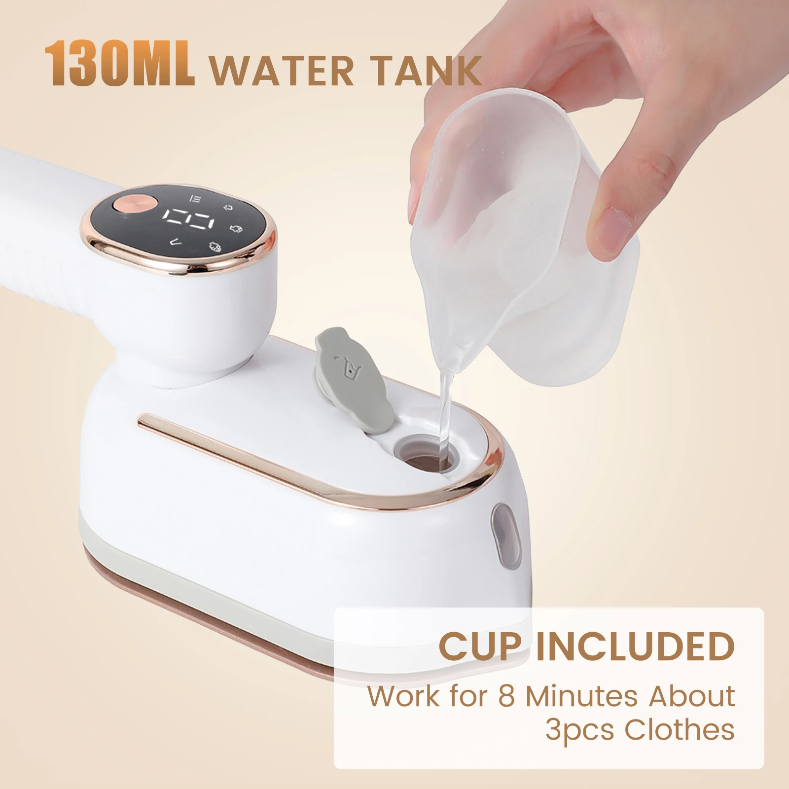 Draagbaar mini-stoomstrijkijzer met vier temperatuurregelaars en krachtige roterende draagbare strijkmachine.