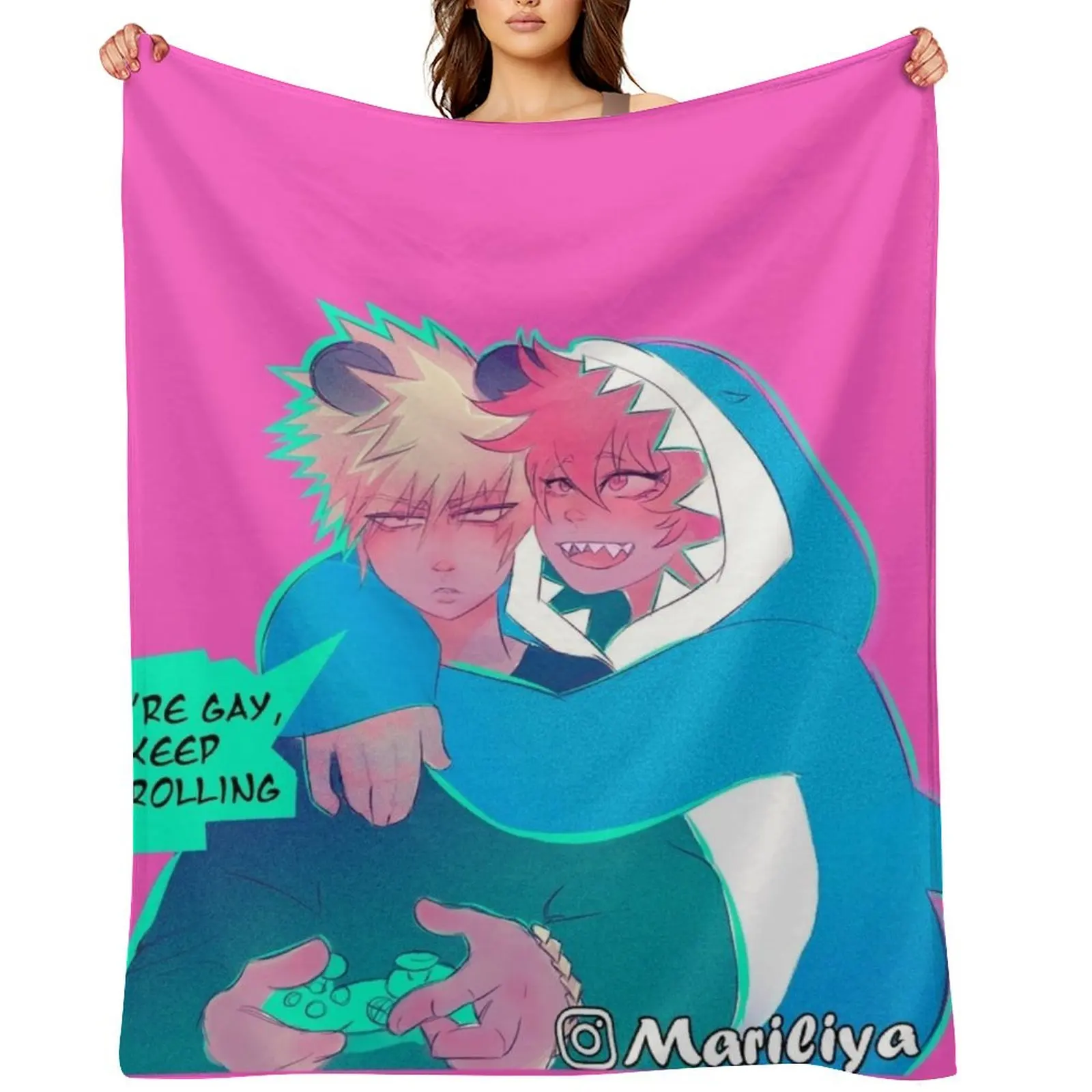 

PINK - Kiribaku Throw Blanket cosplay anime Comforter Blankets For Sofas Travel Blankets