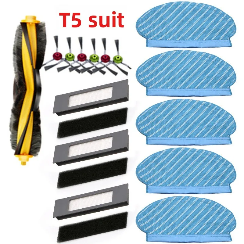 بطارية جديدة قابلة لإعادة الشحن بقدرة 6500 مللي أمبير في الساعة لبطارية مكنسة الروبوت ECOVACS T5 مع فرشاة رئيسية T5/فرشاة جانبية/ملحقات مرشح