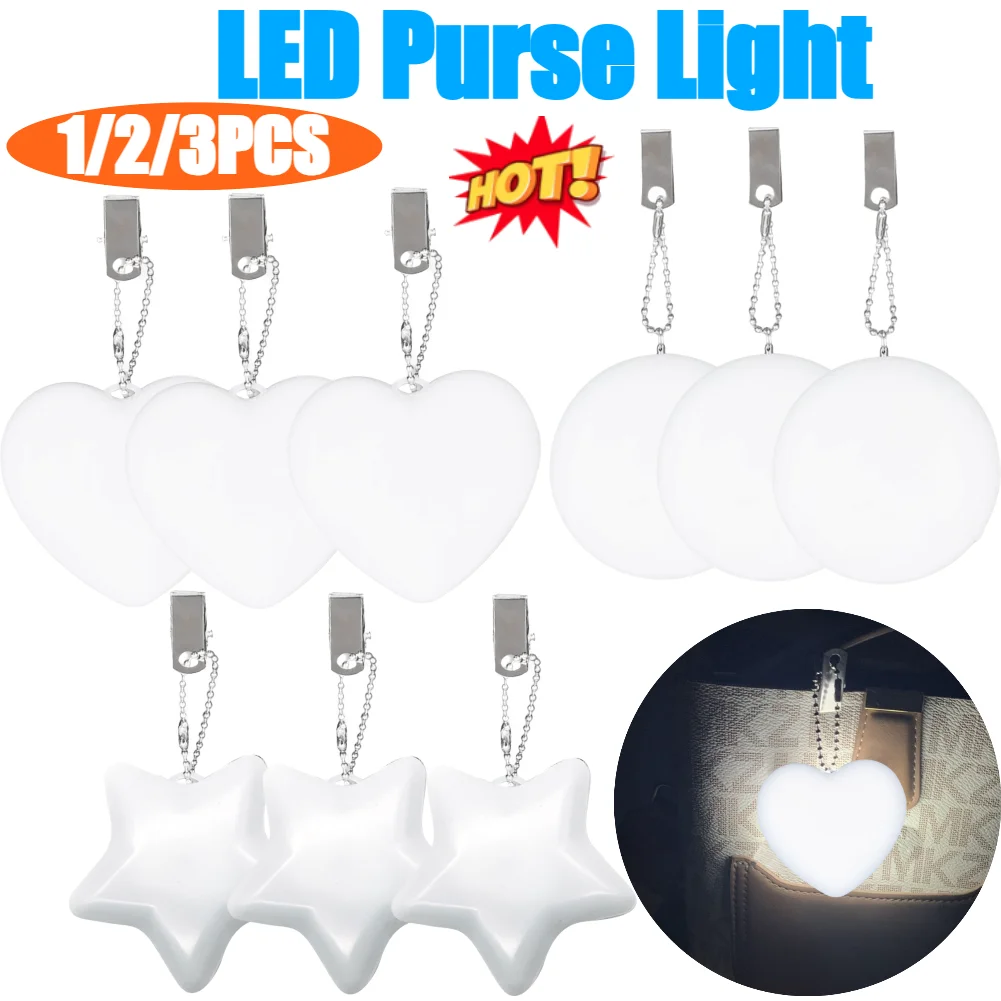 

3-1PCS LED Handbag Light Bag Lamp Heart Round Shaped Touch Sensor Purse Light with Keychain Gifts for Women Girl Valentines Day