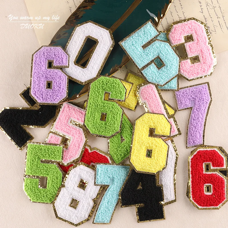 

10Pcs Arabic Numerals Sequins Patches Towel Embroidered Applique Felt Glitter Chenille Iron on Patch for Custom DIY Accessories