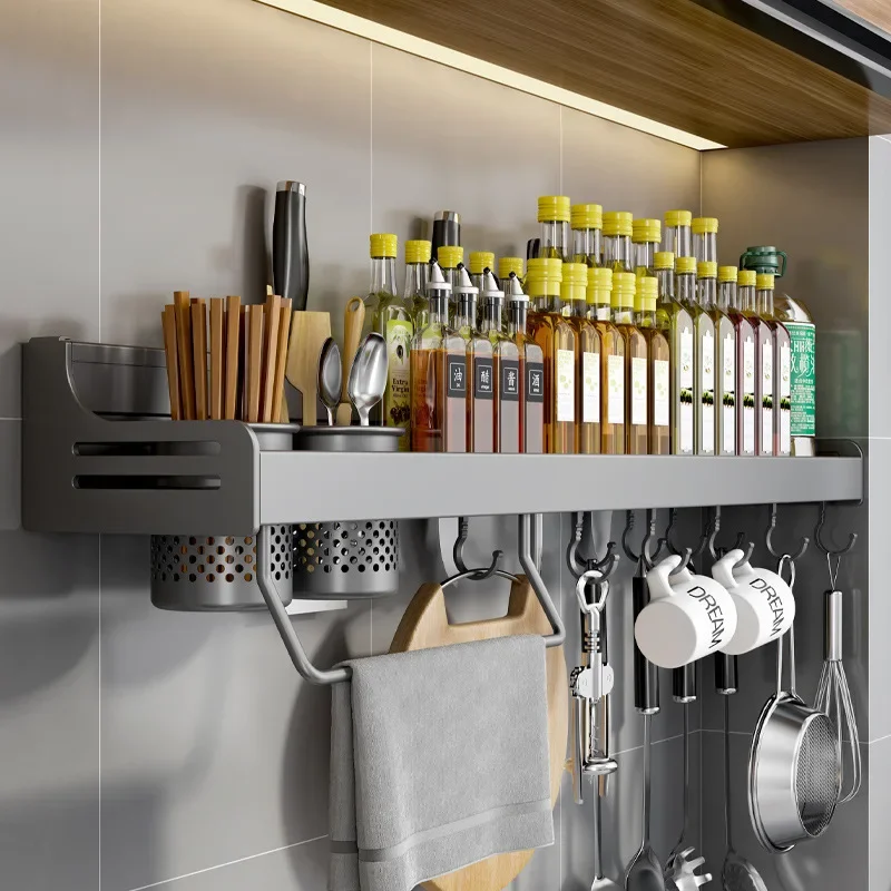 

Wall-mounted Spice Storage Rack Kitchen Organize Shelf Multipurpose Knife Holder Seasoning Chopstick Spoon Shovel Storage Stand