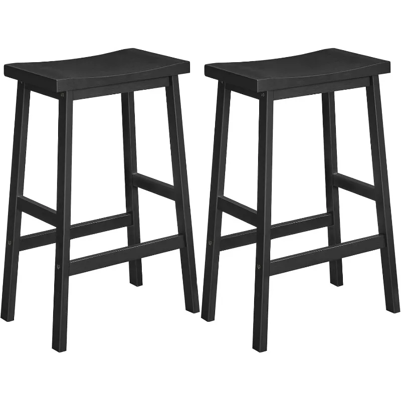 

Bar Stool,Set of 2 Bar Stools, Bamboo Bar Chairs, 26 Inches Kitchen Counter Stools with Footrest, Saddle Stools