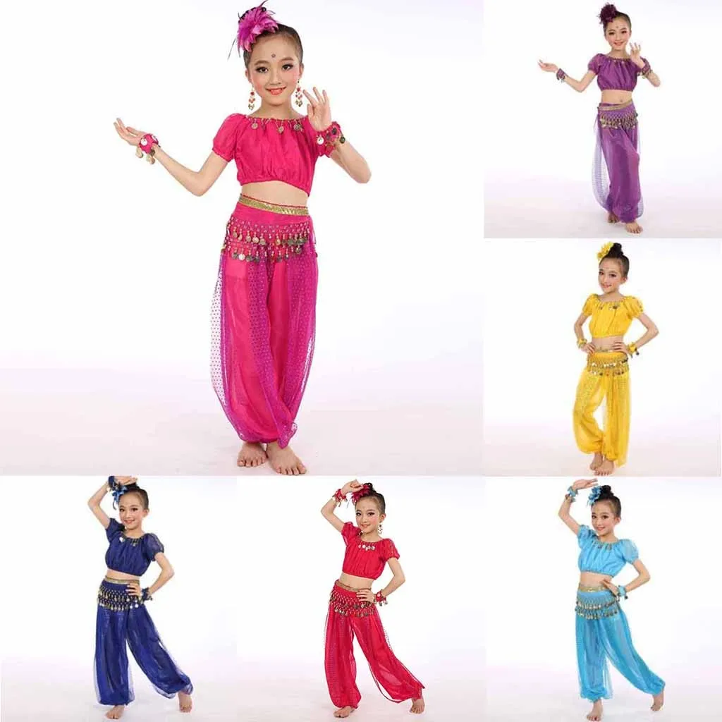 Size 8 Girls Outfits Handmade Children Girl Belly Dance Costumes Kids Belly Dancing Dance Cloth Baby Girls Knit Headbands