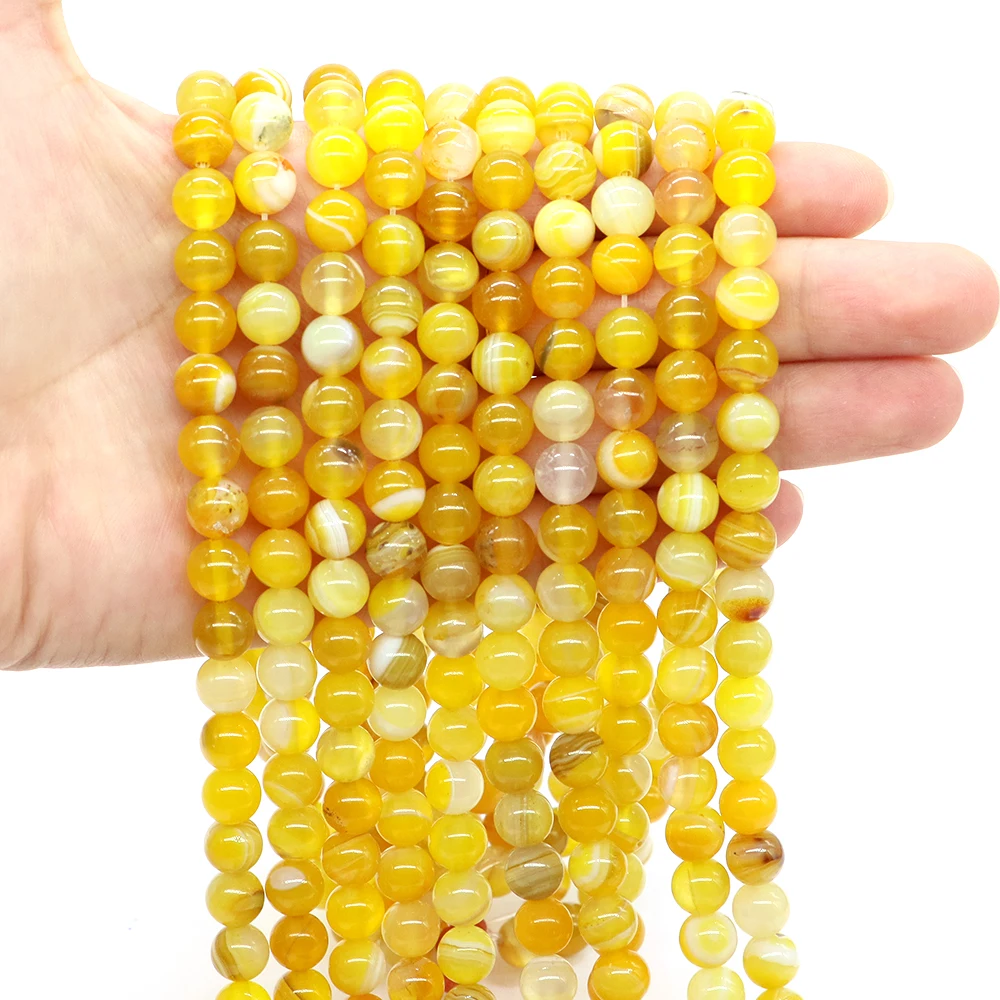 

Natural Yellow Stripe Onyx Agates Round Beads Diy Bracelet Necklace for Jewelry Making Crafts Accessories 15" Strand 6 8 10 MM