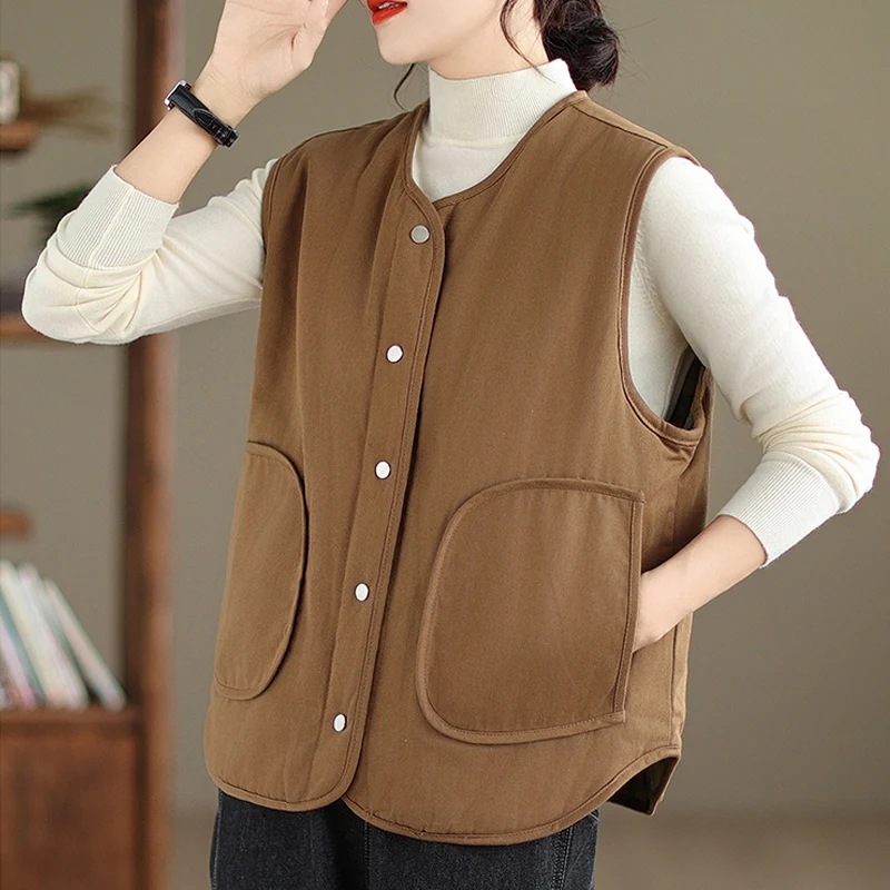 Double Sides Women Vest Jackets 2024 New Autumn Winter Reversible Cotton-Wadded Female Sleeveless Coat Warm Outwear Waistcoat