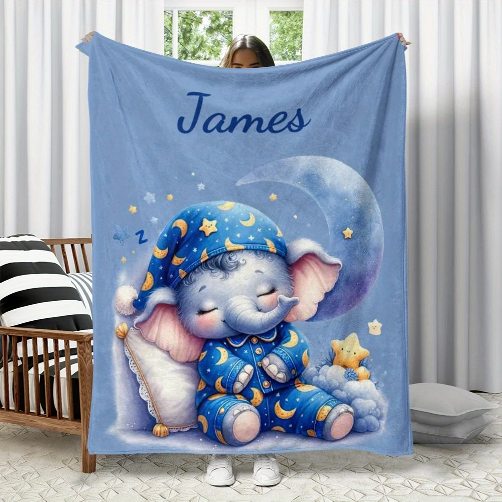 1 customized baby elephant flannel blanket made of soft polyester fiber, machine washed, thick all season plush, suitable for so