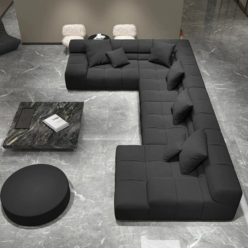 

Sofa Italian minimalist puff corner fabric combination living room black sofa
