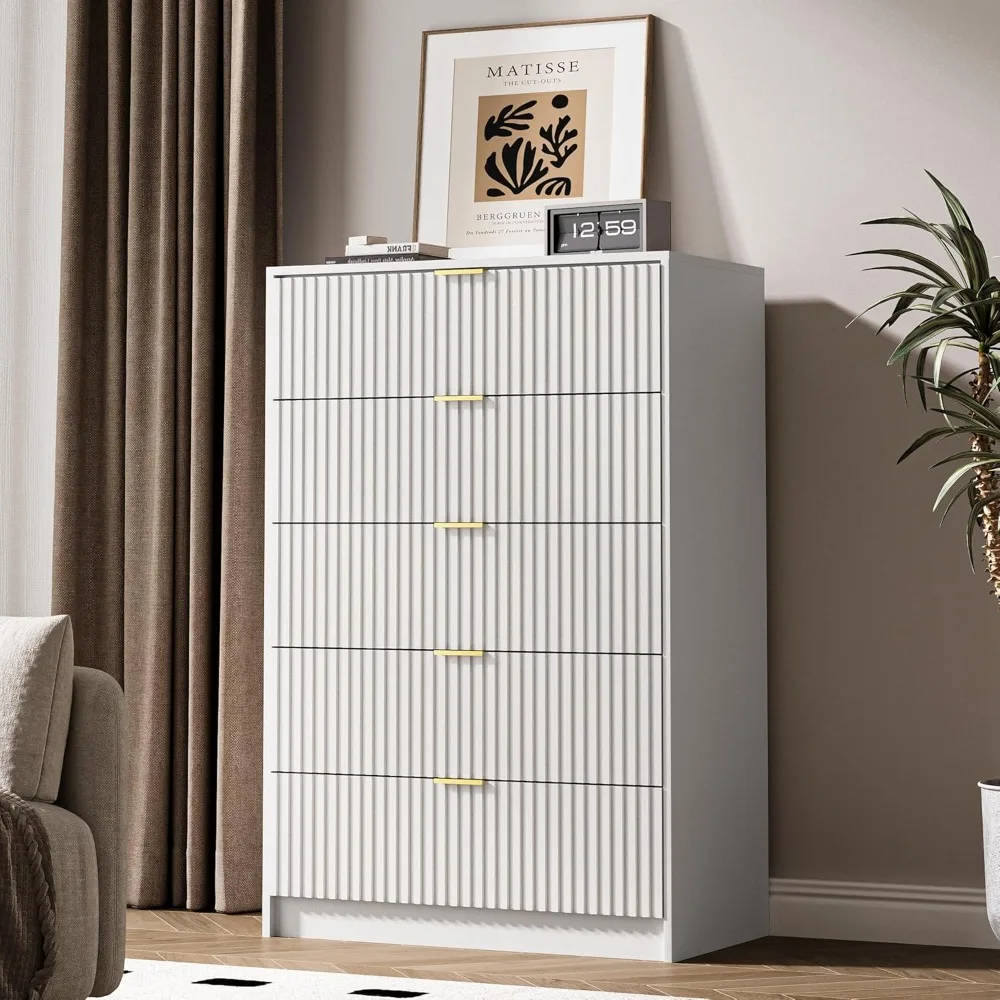 Tall Dresser Chest of Drawers with Gold Handles, 32 Inch Wide Nightstand with for Bedroom