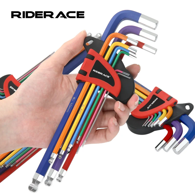 RIDERACE Bicycle Hex Key Set S2 CR-V Steel Service Wrench Colorful Hexagon Spanner Flat Ball Opening MTB Bike Repair Tool Kit