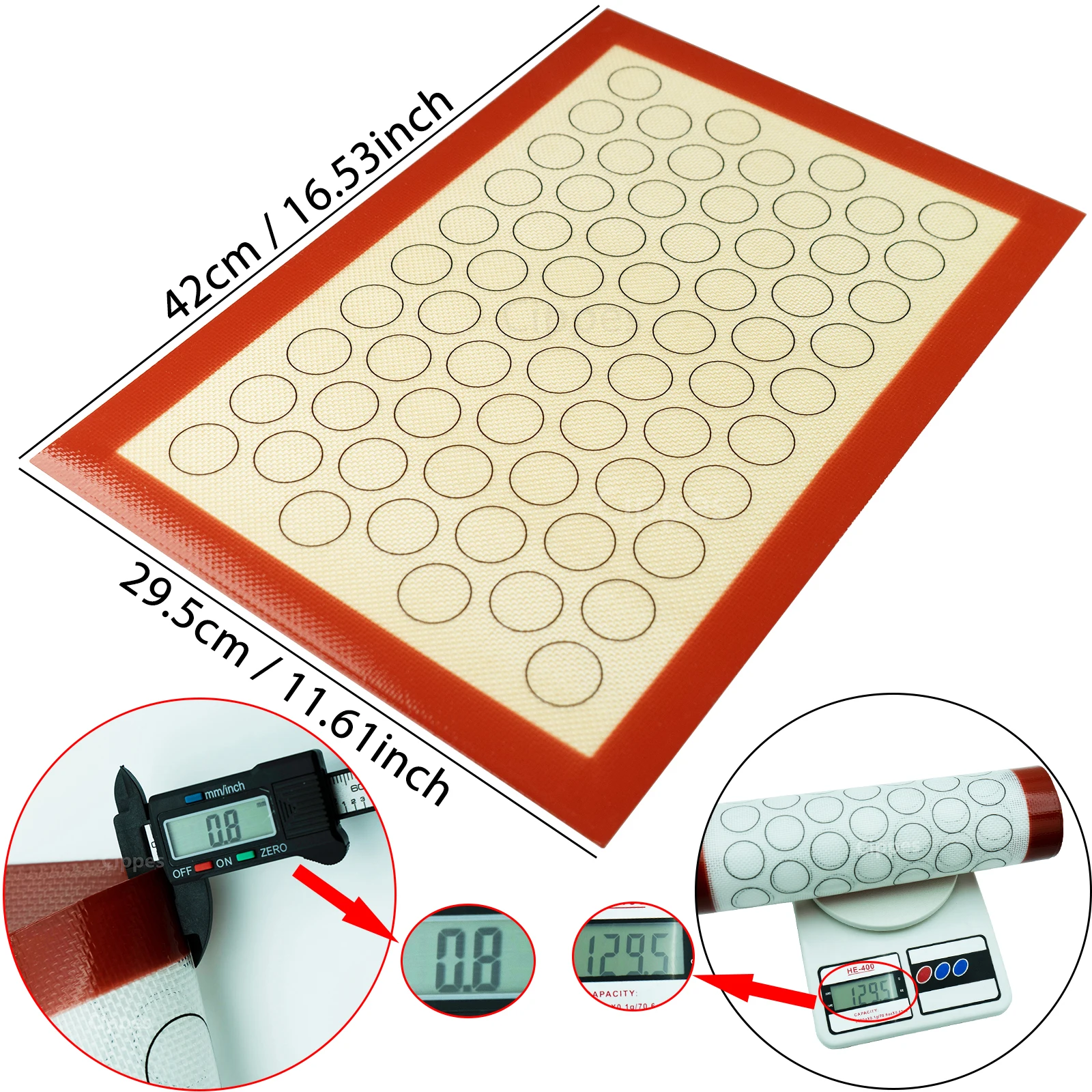 1PC Silicone Baking Mat for Oven, with 67 Circles, Non Stick & Heat Resistant Bakeware Sheets, for Cookie, Macaron, 42x29.5cm