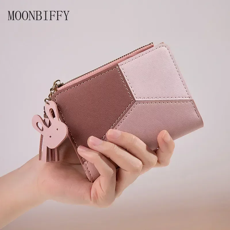 Moda feminina carteira curta bolsa de moedas para mulheres titular do cartão pequenas senhoras carteira de couro do plutônio feminino dois dobras ferrolho mini bonito embreagem