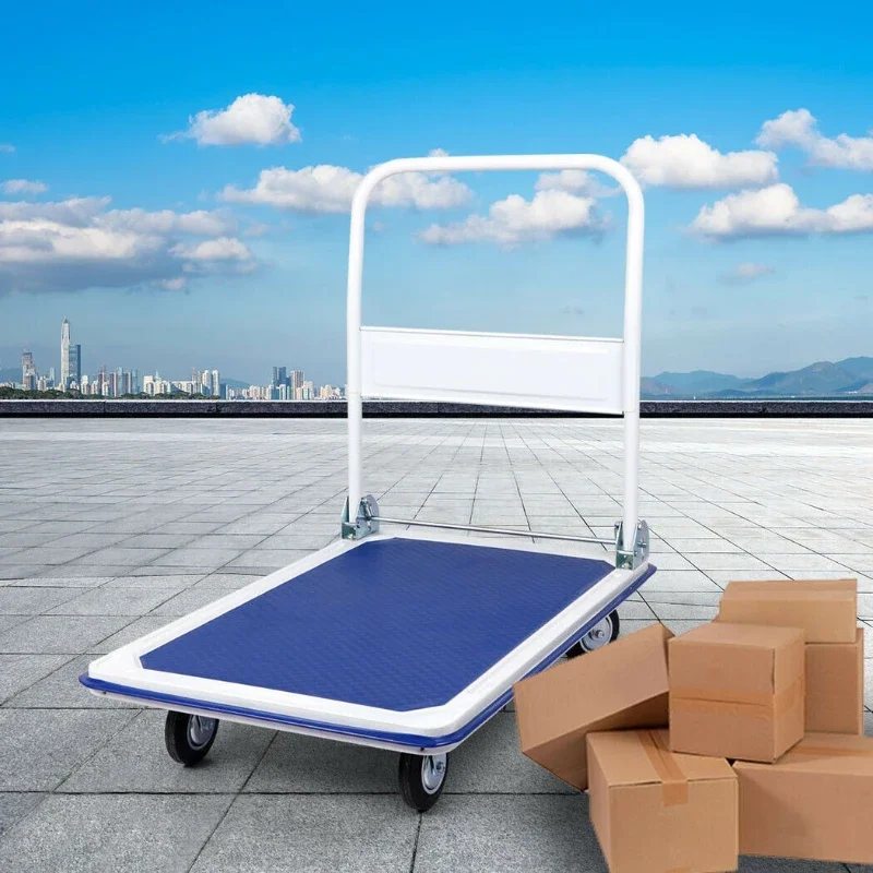 

Foldable pull flatbed truck Steel plate trolley Trailer Warehouse pull truck