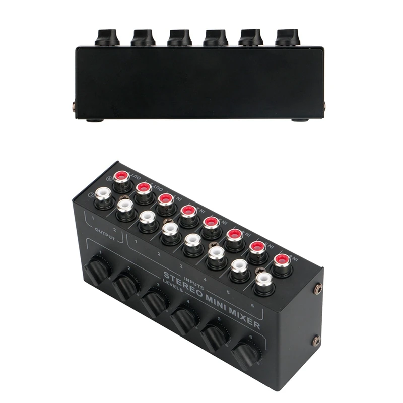 A99E-Channels Mixer Stereo Pasif Mixer Audio Mini Mixer Suara Portabel Input RCA Kebisingan Ultra Rendah untuk Studio Langsung