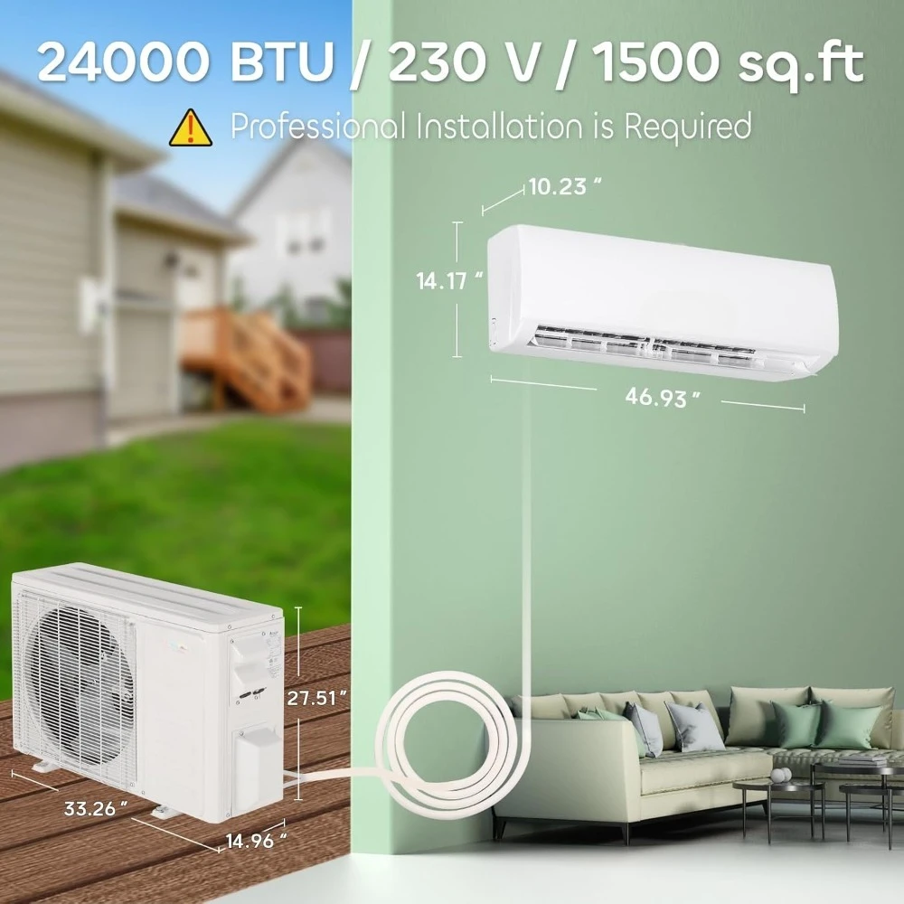 

Wifi Mini Split Air Conditioner & Heater 208/230V 19 SEER2 Ductless Inverter Customizable Temperature Control