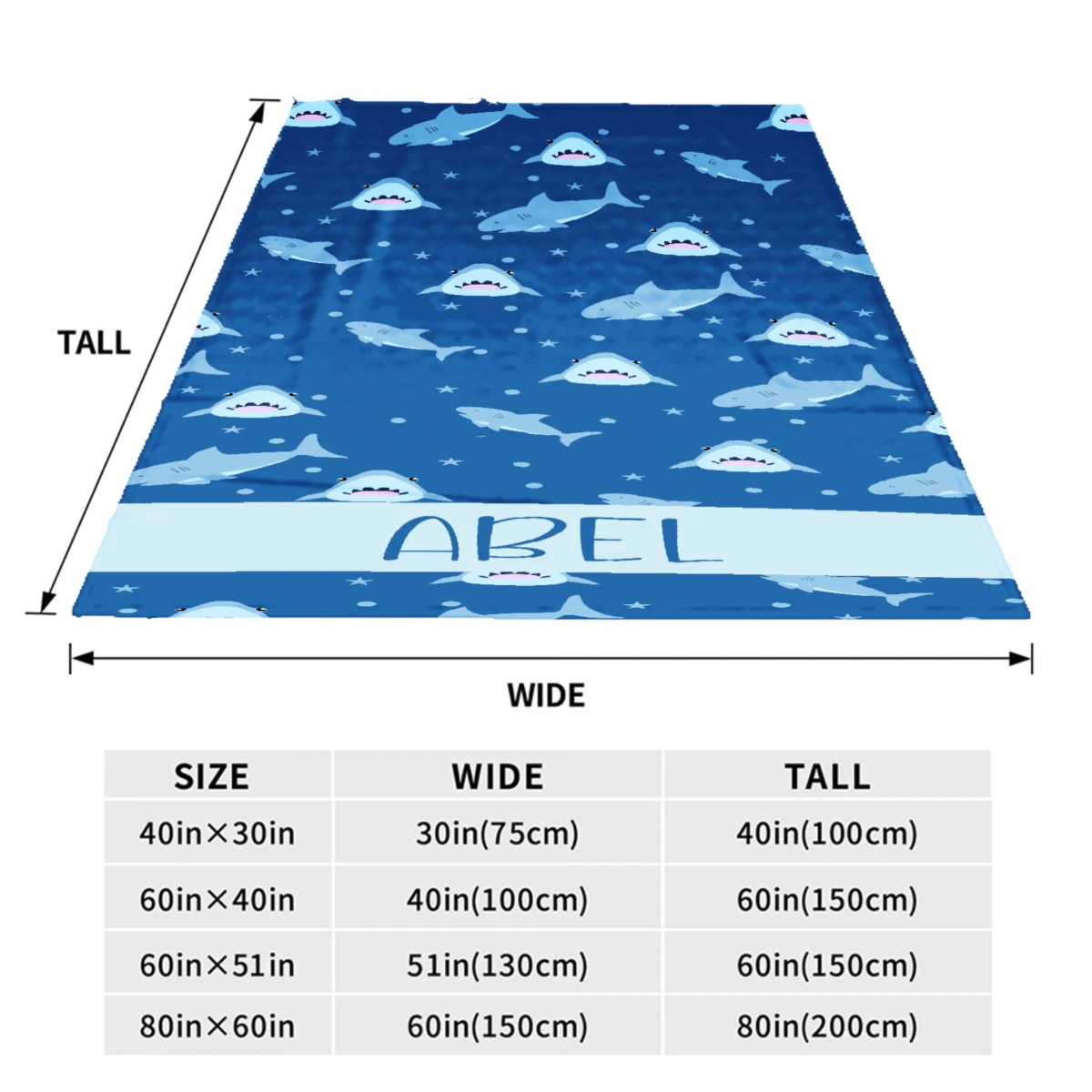 Cartoon Shark Blanket Custom Name Personalized Flannel Baby Blanket For Sofa Soft Birthday Gift Customized Blankets For Boys