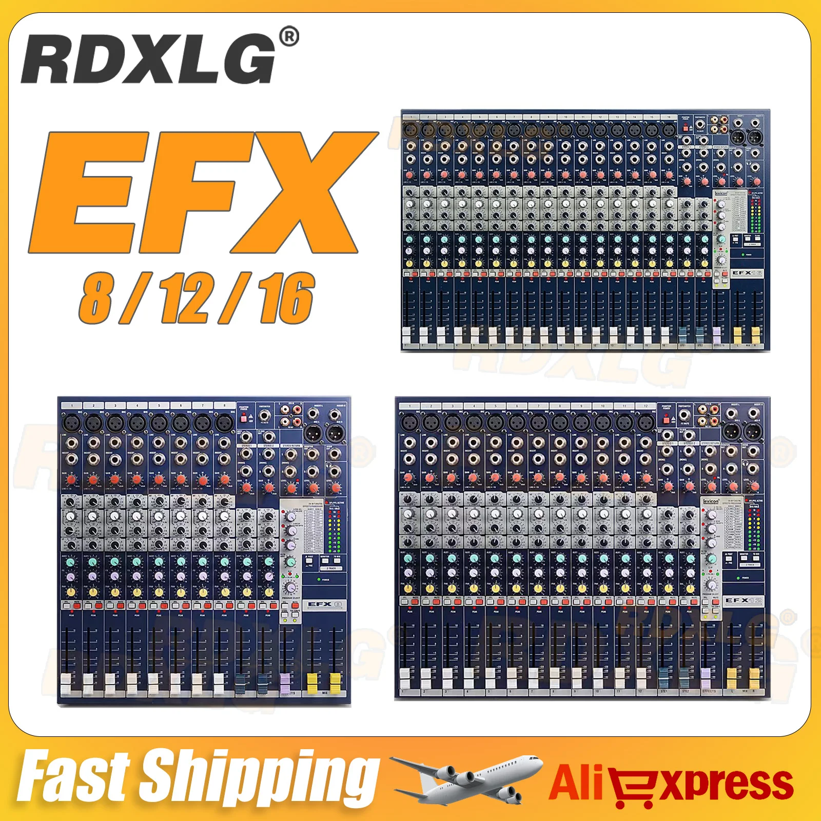 EFX8,12 EFX16 Professional 16 Channel Audio Mixer Sound Mixing Console Ingterface With Built-in 24-bit Lexicon Effects for Stage