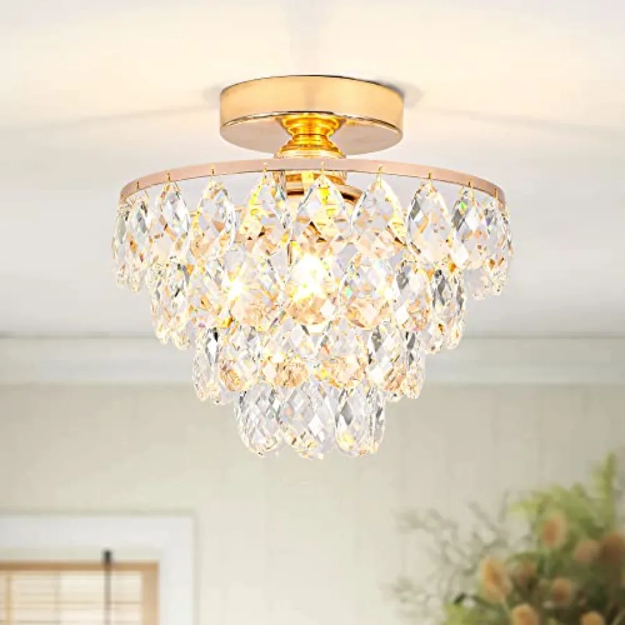 

Crystal Chandelier Small Mini Ceiling Light Modern Flush Mount Crystal Chandelier Hallway Overhead Light Fixtures Ceiling for H