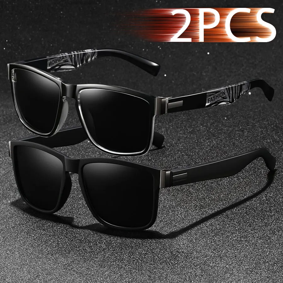 2 Stück Modische Vintage Quadratische Sonnenbrille für Männer und Frauen Angeln Fahren Markendesigner Sonnenbrillen Hochwertige Brillen