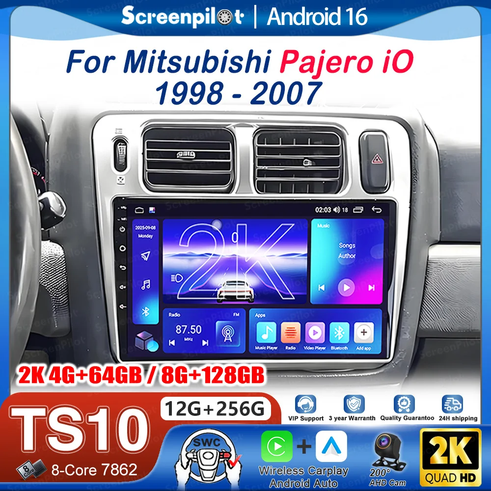 For Mitsubishi Pajero IO 1998-2007 Android 16 Car Radio Stereo Head Unit Multimedia Video Player GPS Navigation Touch Screen 5G