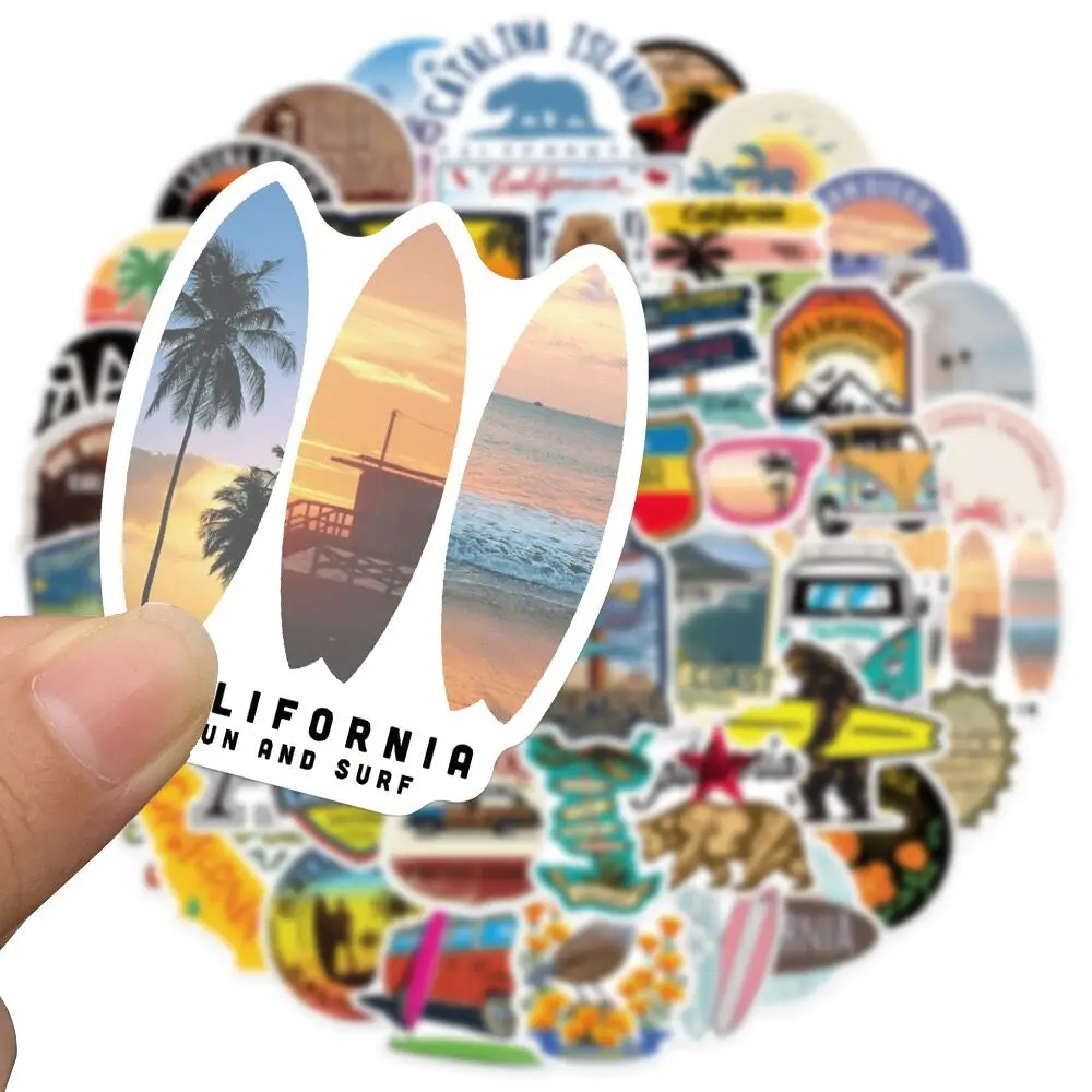 10/50pcs USA California Travel Beach Surfing Stickers DIY Motorcycle Skateboard Laptop Luggage Decals Car Styling Sticker Toy