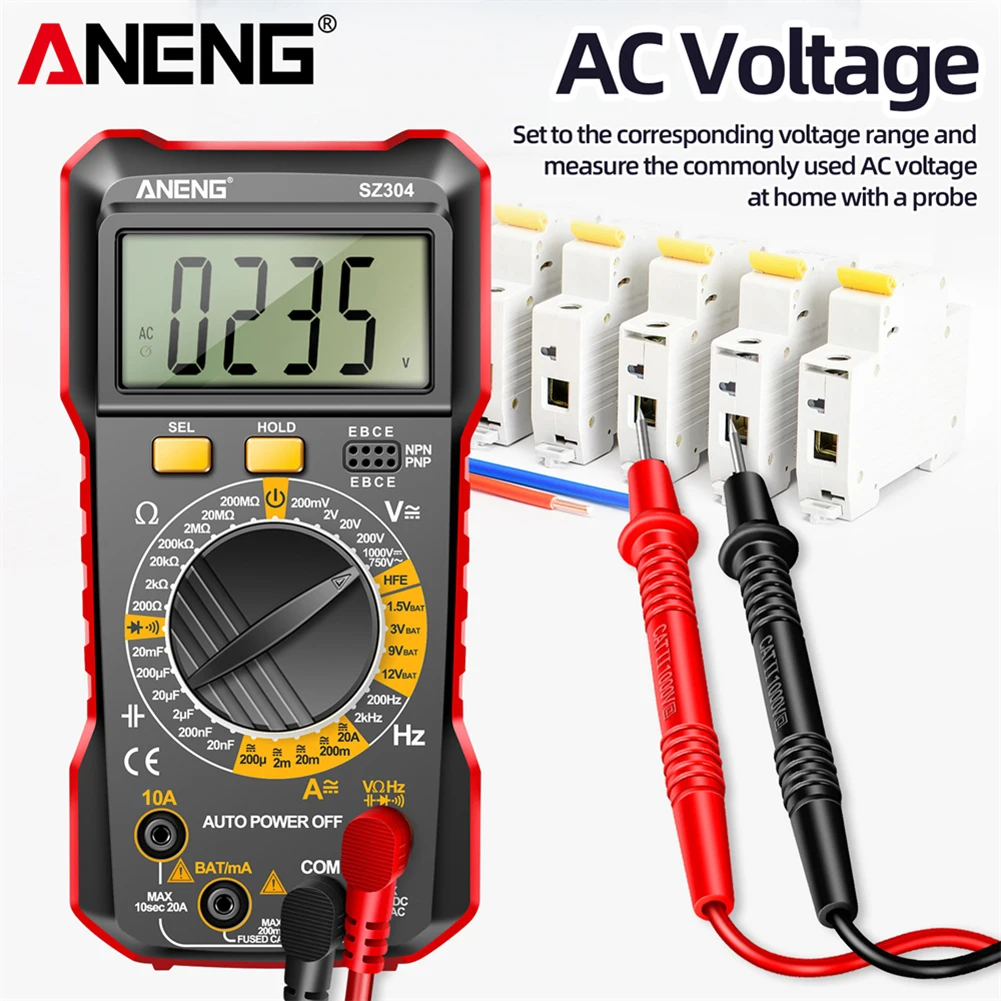 Digital Multimeter Auto-Ranging Voltage Resistance Meter Multifunctional Votage Current Ohm Test Tool for Diode/Transistor Check