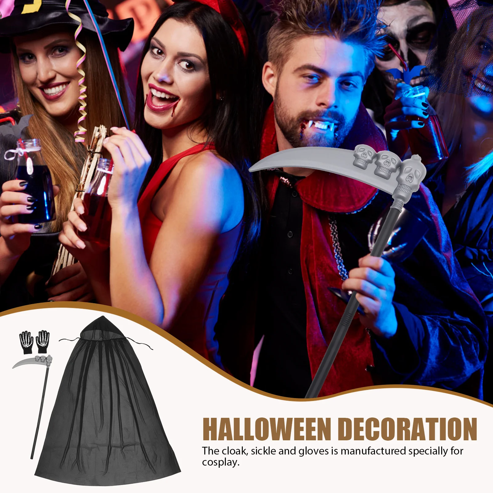 

1 set Death Cosplay Cape Set Halloween Party Costume Cloak Gloves Prop Decorations For Adults Women Men Scary Costume