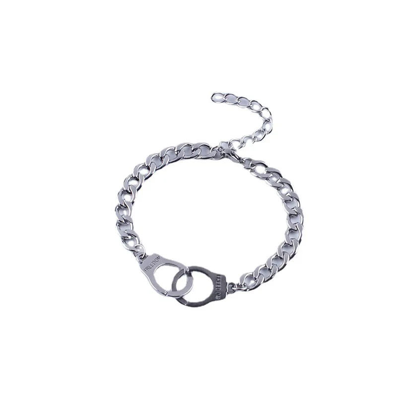 Personality Stainless Steel Handcuffs Bracelet Lover\'s Lock Chain Bracelets for Women Men Love Bangles Wrist Jewelry Accessories