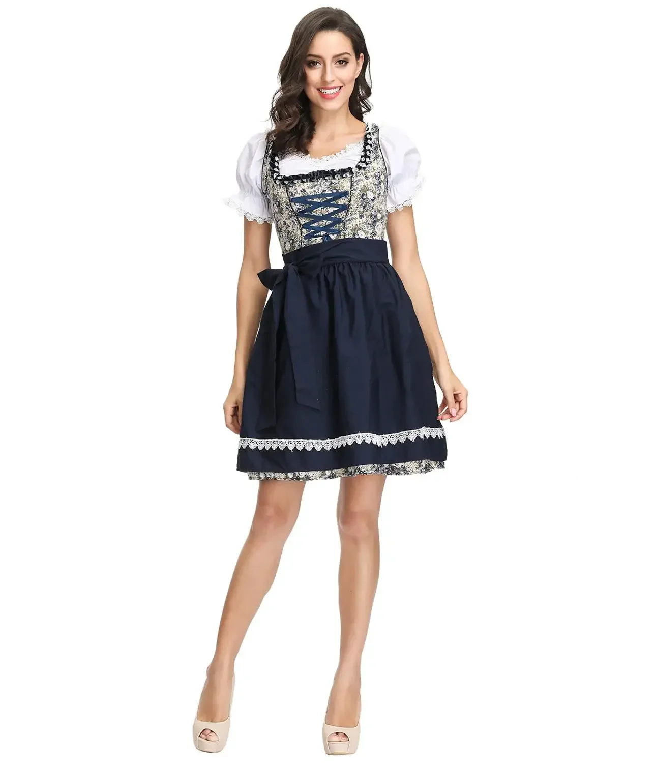 German Ladies Beer Maid Bavarian Oktoberfest Dress with Apron Costumes Party Halloween Fancy Party Dress