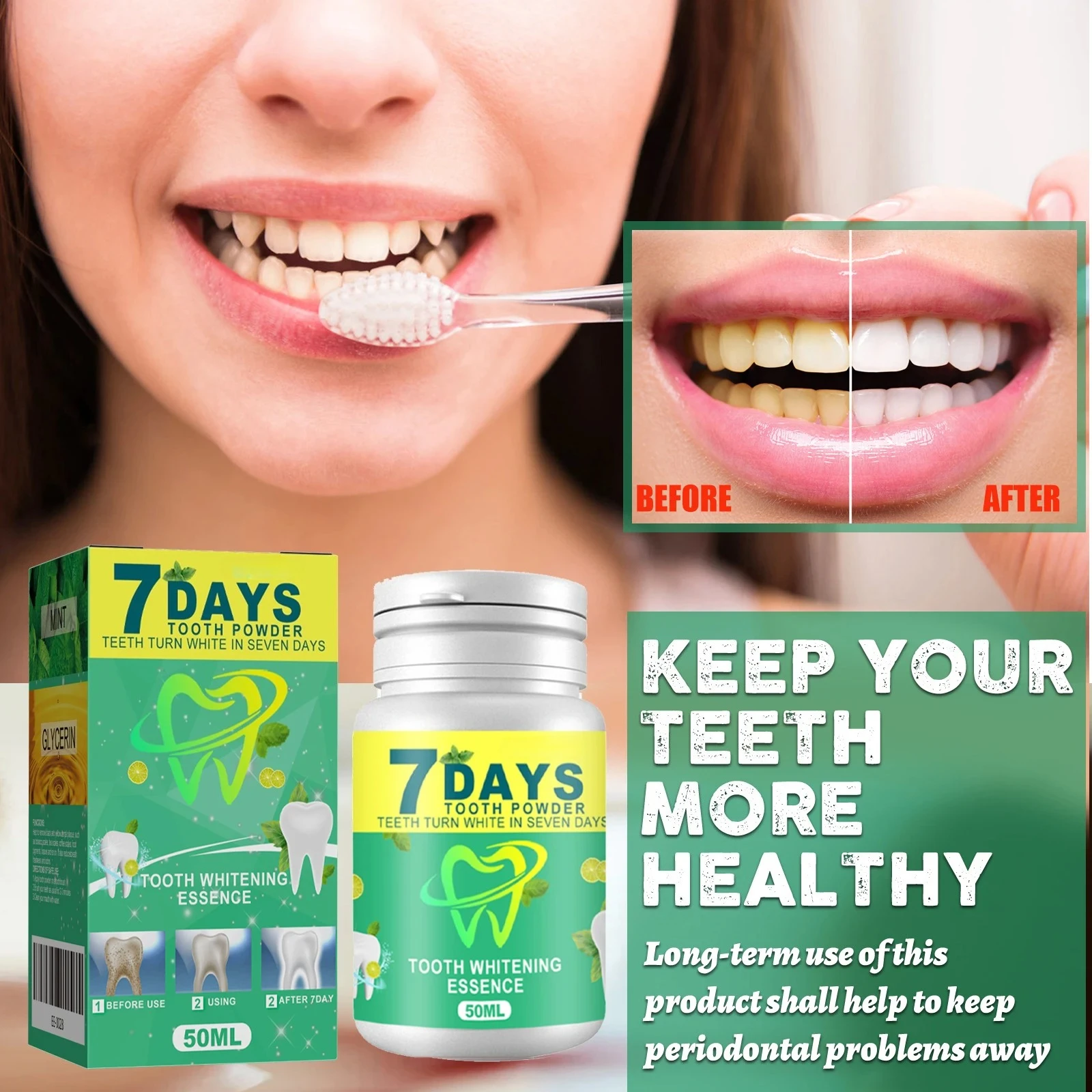 Tooth powder removes yellow stains, teeth bleach, oral hygiene cleanses, freshens breath, brightens teeth care tools