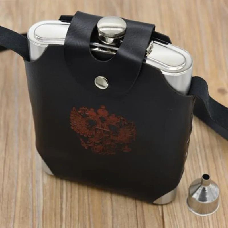 Outdoor Portable Bottle with Large Flat Belt Holster, Stainless Steel Kettle, Hip Flask