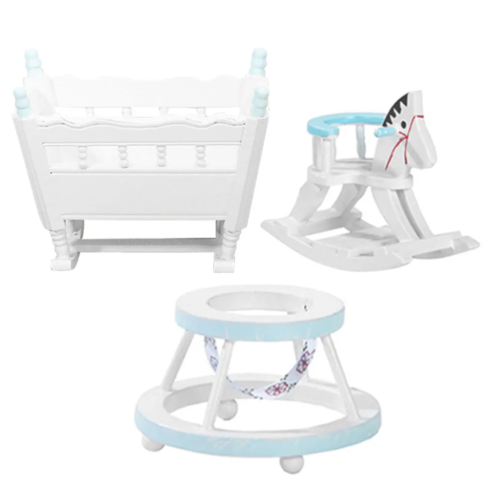 

3Pcs Miniature Wooden Cradle Baby Walker Set Wear-Resistant Lovely Mini House Furniture Adornment Decorative Hobbyhorse Scene